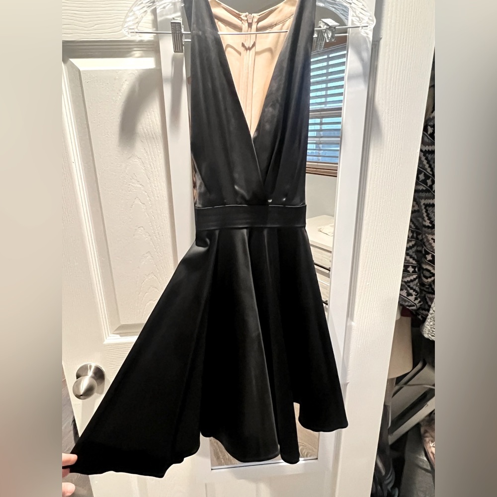 Marciano Black Cocktail Dress. Satin. Open nude mesh back. Size US 6